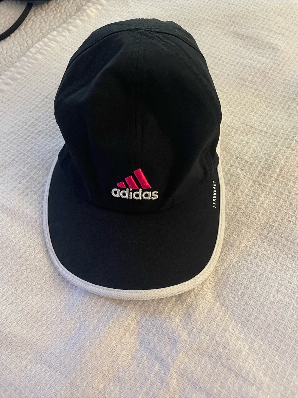 adidas Black Cap with Pink Logo and White Trim